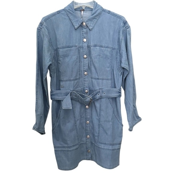 REVOLVE Free People Esme Denim Chambray Dress with Belt & Pockets L - Picture 1 of 16